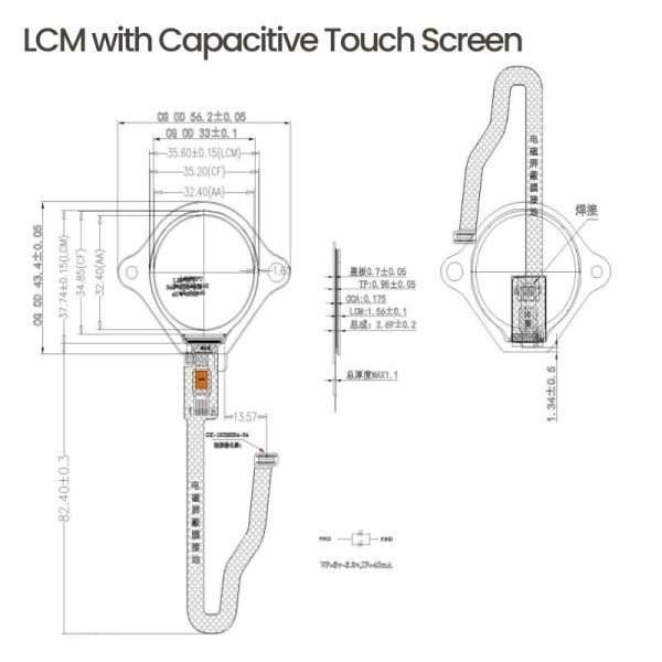 1.28 inch IPS TFT,SPI,240x240 with touch screen_TTS128HRG-01C