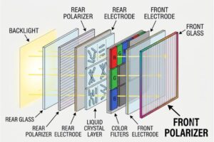 LCD Structural Stack_ Highlighting the Front and Rear Polarizers