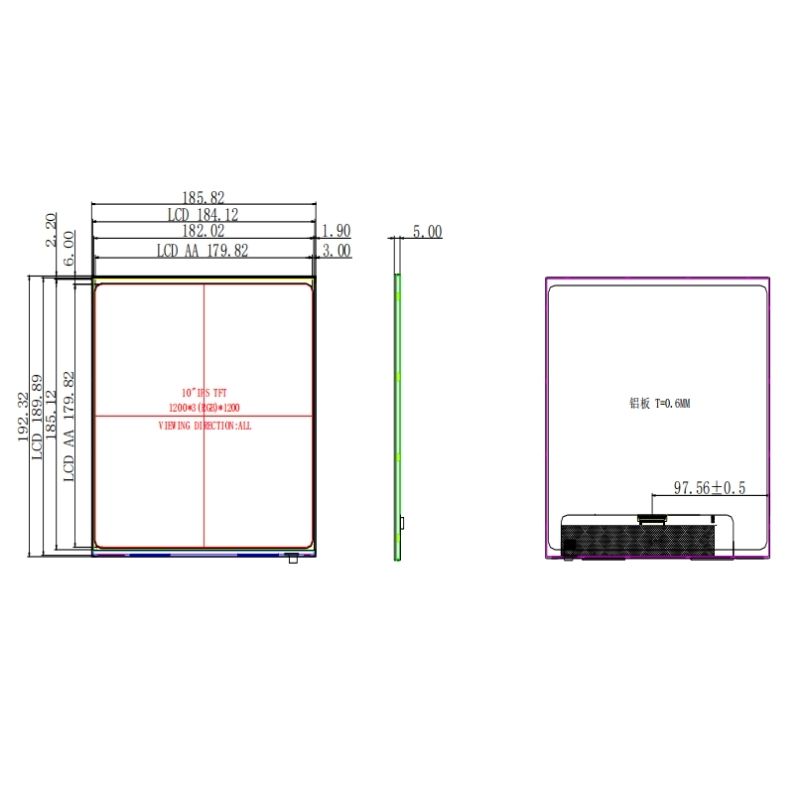 TTG100XRT-01 10-inch LCD,1200x1200, High Brightness, MIPI (2)
